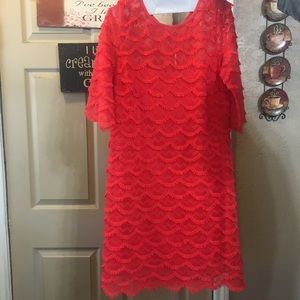 Jessica Howard Coral Dress with Lace Overlay